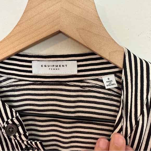 EQUIPMENT FEMME- Lizza Striped Drawstring Shirt Dress Long Sleeve Career Party - Picture 7 of 7